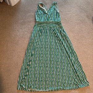 Boden Sleeveless Faux Wrap Empire A line dress with POCKETS. Size 10 Long